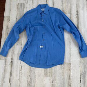 Calvin Klein Men's Size 15.5 Button Down Shirt Plaid Blue Sleeve 34/35